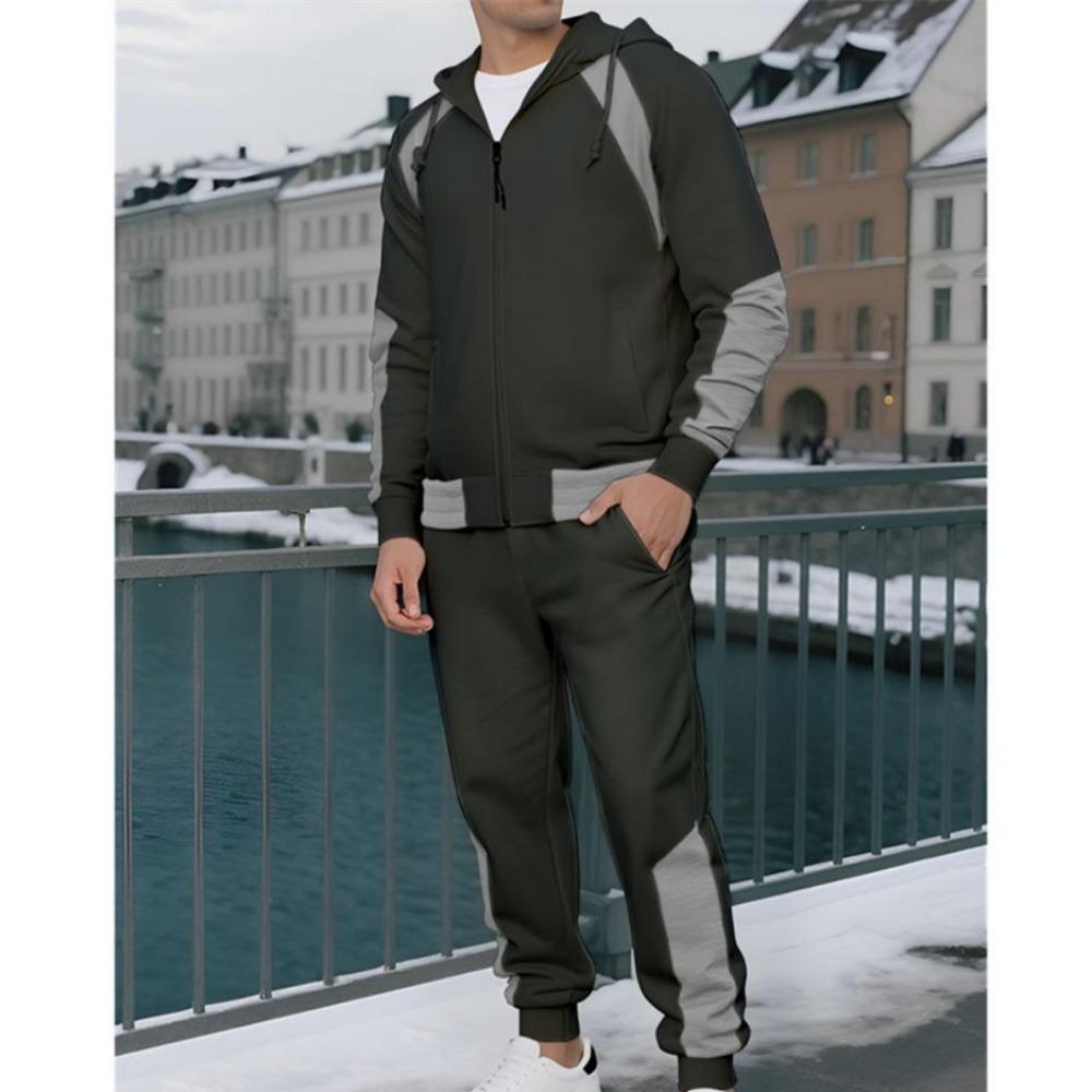 Conjunto de Fato de Treino Masculino com Capuz Outono Inverno 2025 Jaqueta com Zíper e Calças Conjunto de 2 Peças Roupa Casual Desportiva Conjuntos Masculinos