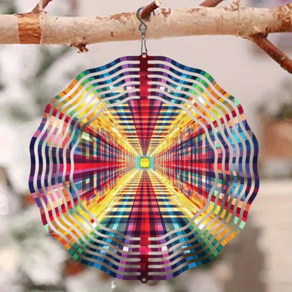 Vibrant Neon Wind Chime for Outdoor Decor Colorful Geometric Metal Hanging Wind Chime Perfect