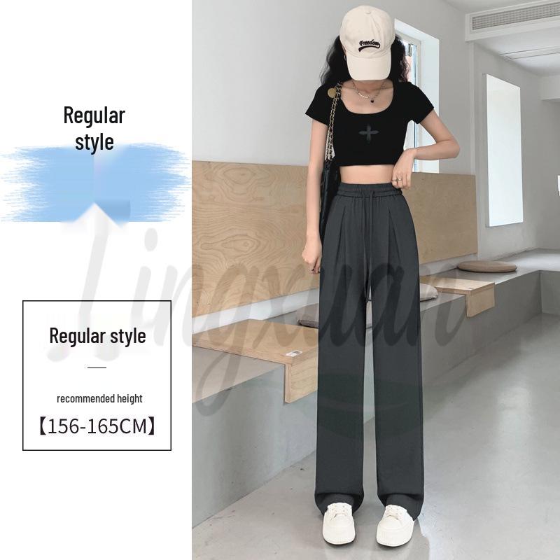 Ice Silk Women s High-Waisted Wide-Leg Summer Pants - Floor-Length, Cool, and Sun-Protective Large