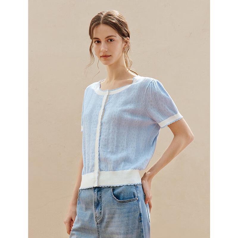 INMAN French Color-Block Hollow Knit Cardigan