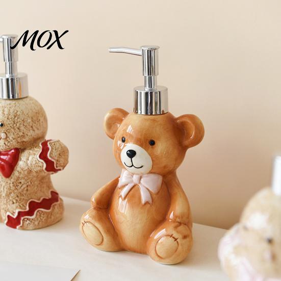 Bear Shape Soap Dispenser Christmas Ceramic Dispenser, Gingerbread Man House Liquid Hand Holiday Container, Refillable Shower Gel Lotion Bottle