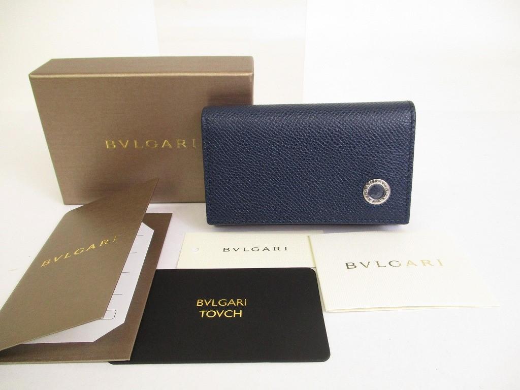 Authentic BVLGARI Navy Blue Leather BVLGARIBVLGARI 6 Pics Key Cases #9681  Refurbished