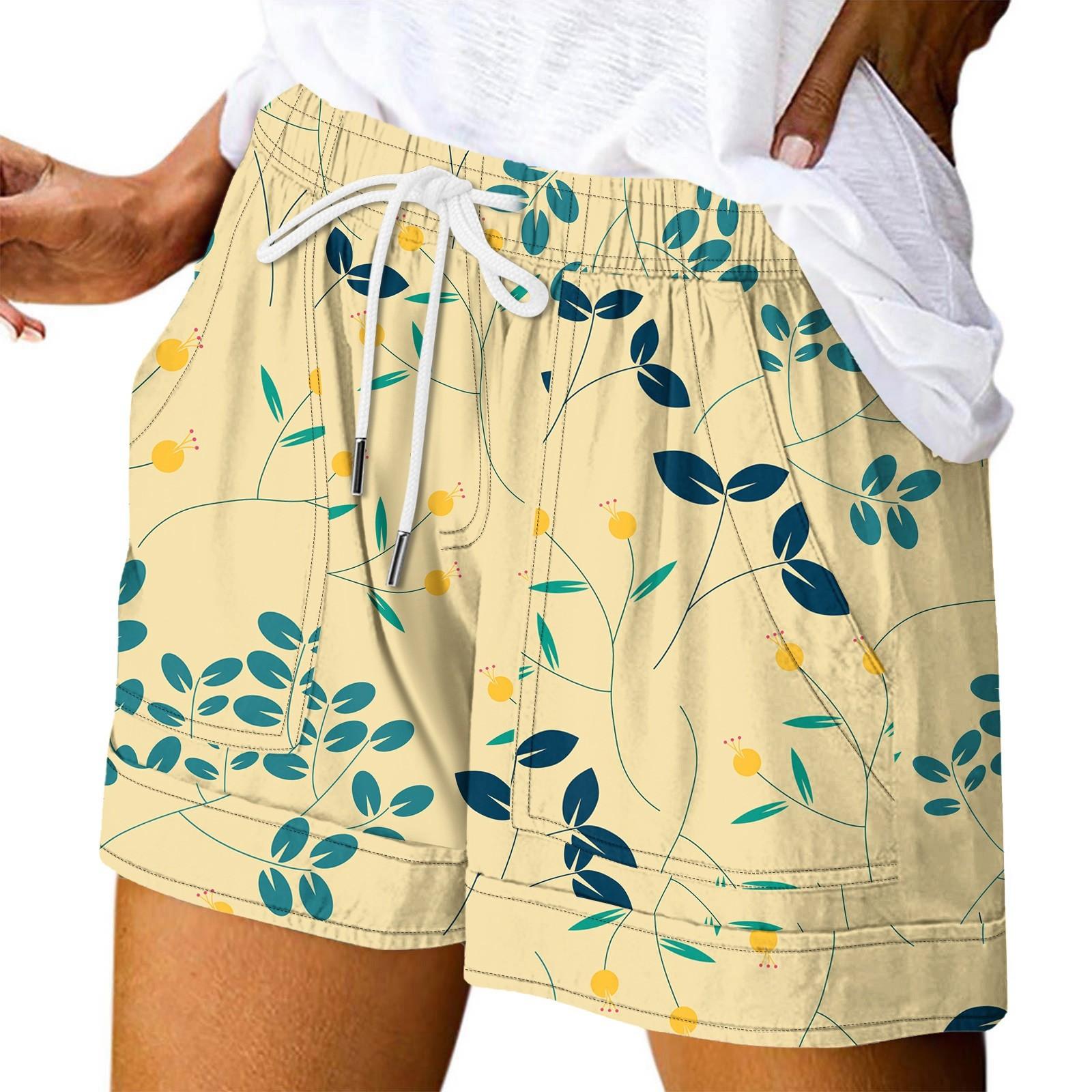 

Женские повседневные летние эластичные пляжные шорты с принтом повседневные шорты XL жёлтый