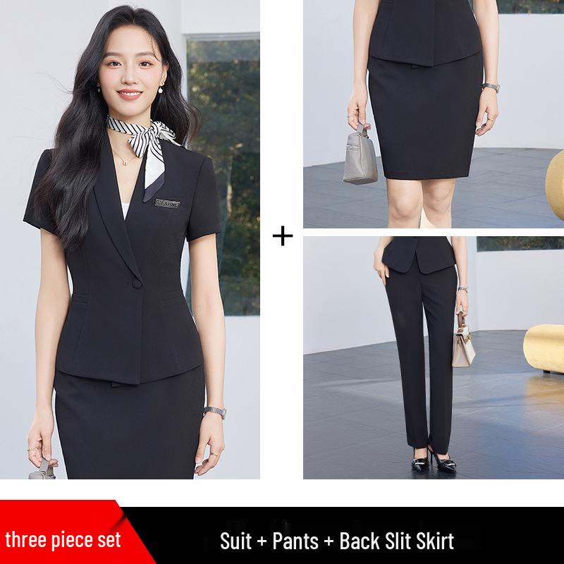 Women's Summer Short-Sleeve Professional Suit Set for Formal Occasions – High-End Skirt Set for Commuting and Beauty Industry Workwear