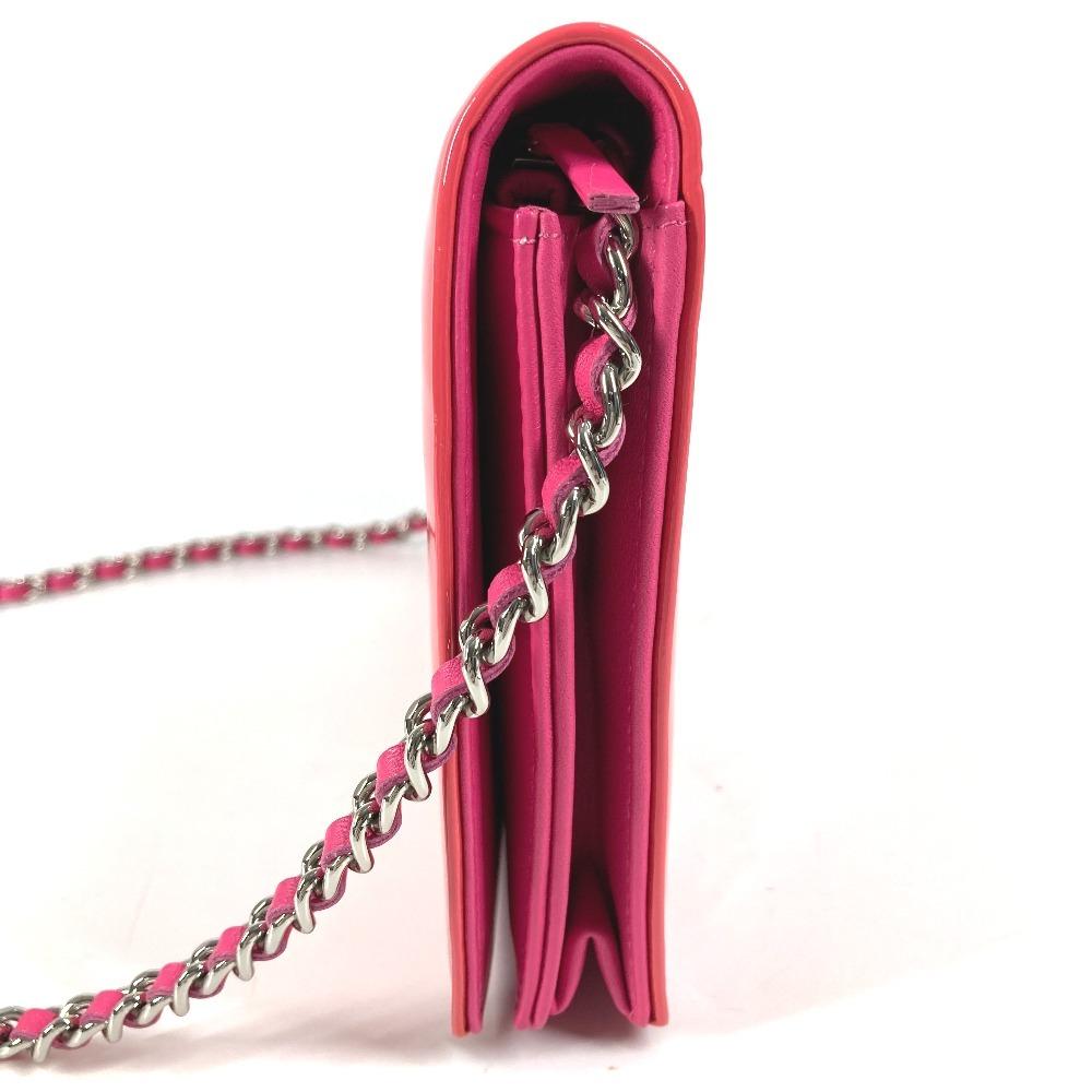 CHANEL Makeup Shoulder Bag Crossbody Long Wallet Patent Leather pink