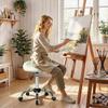 Saddle Stool, Height-Adjustable Rolling Chair with PU Leather for Massage, Spa, Clinic, Beauty and Tattoo, Cream White