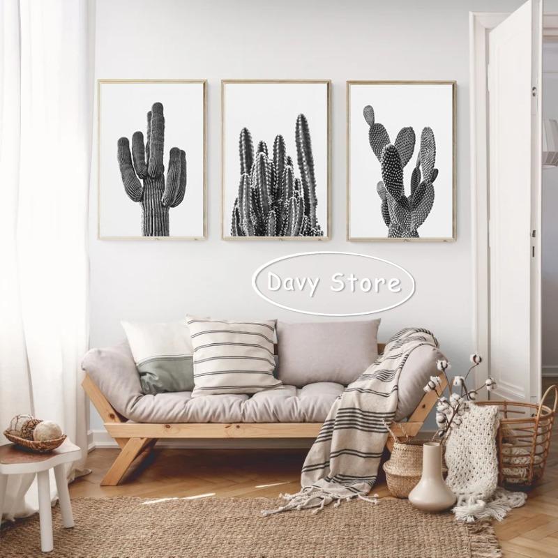Cactus Posters and Prints Canvas Painting Boho Cactus Black and White Modern Wall Art Picture for Living Room Home Decor