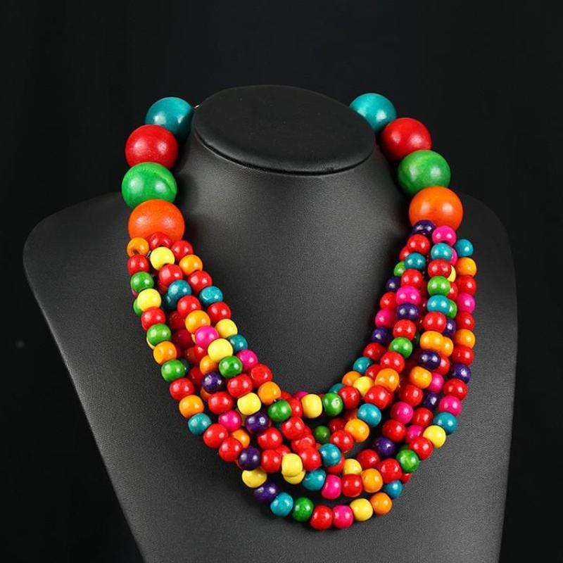 Handgjorda överdrivna bohemiska träpärlor Halsband Matchande halsband Smycken Tröja Halsband Kedja Personliga jultillbehör