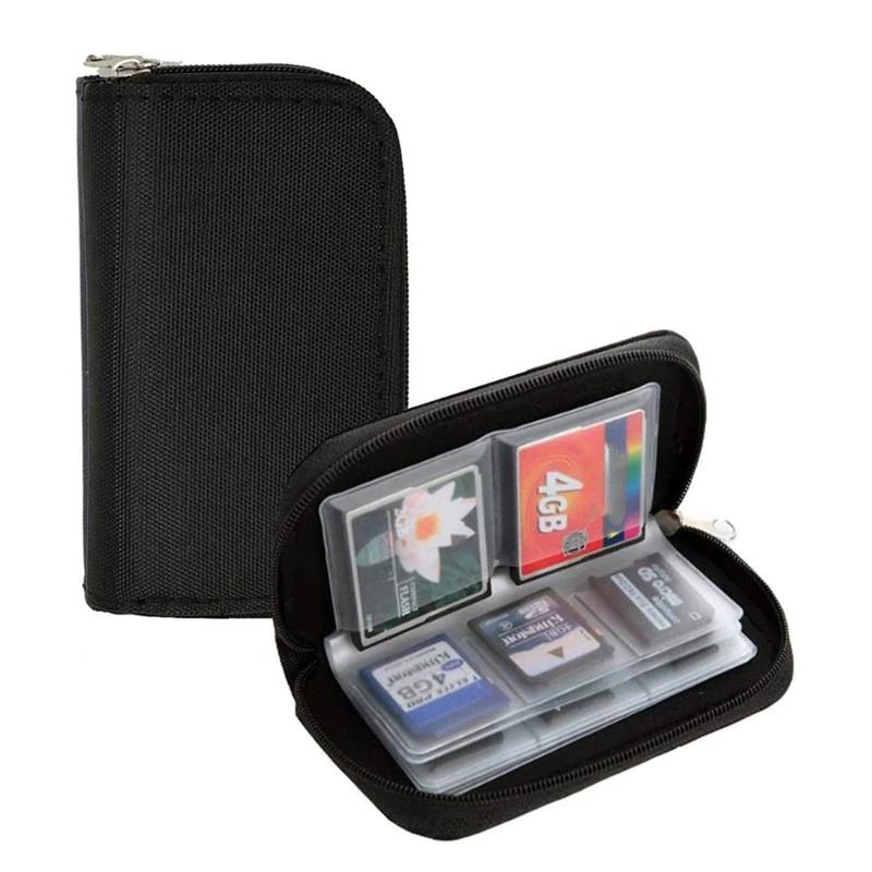 Pouzdro na Micro SD XD karty Ochranný držák Peněženka Černá 22 slotů SDHC MMC CF Micro SD Úložiště paměťových karet Přenosná kapsa na zip