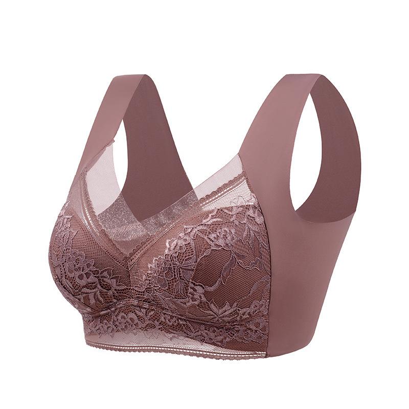 Eisseiden-BH-Unterwäsche Damen-BH mit festem Körbchen, All-in-One-Cup, kabelloser Push-Up-Spitzen-BH, dünner Stil