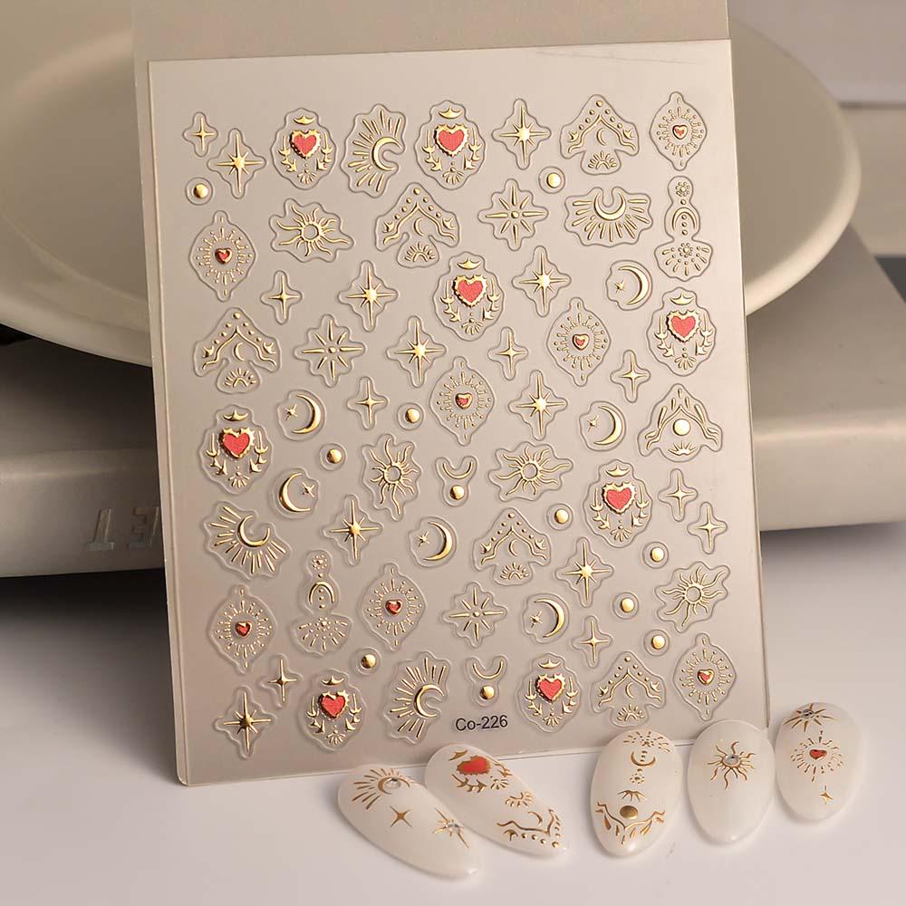 

Golden Bohemian Nail & Face Foil Stickers: Stars, Moons, and Totems.