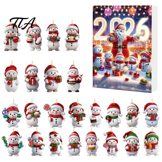 Weihnachts-Countdown-Aktivität Adventskalender 2026, Schneemann 24-Tage-Box mit Acryl-Anhänger Partygeschenke Anhänger, Festlicher Baumschmuck, Feiertagsgeschenk für