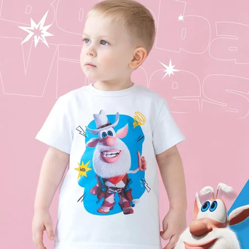 

Summer Cartoon Booba Print T-Shirt for Kids Boys Girls Casual Round Neck Short Sleeve Design Perfect for Toddlers Everyday Wear Holidays 100