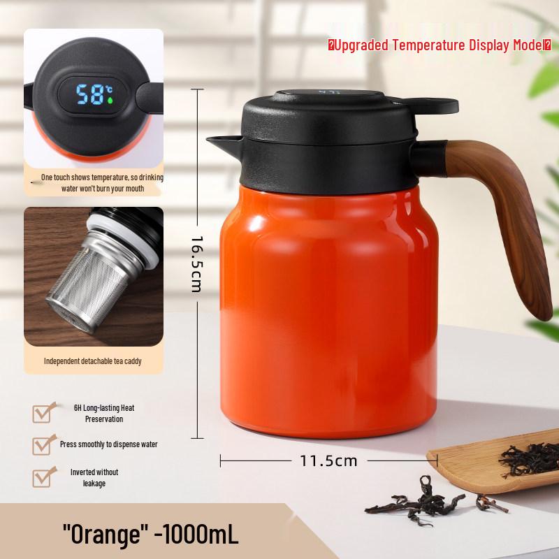 Portable Large Capacity Stainless Steel Tea Stewing Pot with Wooden Handle and Water Separator
