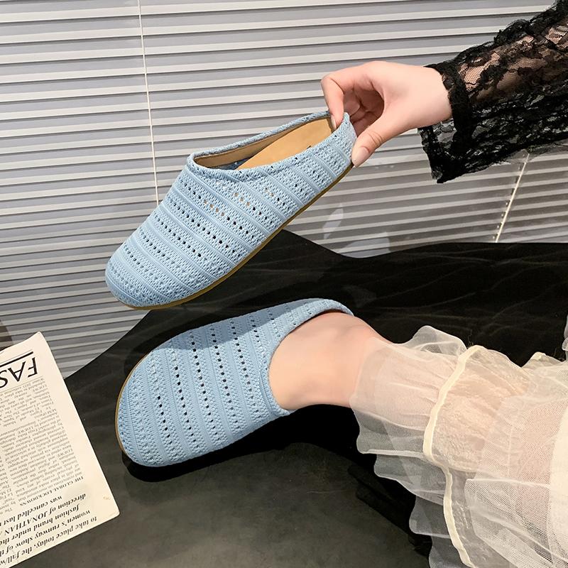 Summer New 2025 Women's Fabric Slippers Flat Hollow Sandals Trend Fashion Sports Beach Shoes Casual Soft Comfortable Slippers