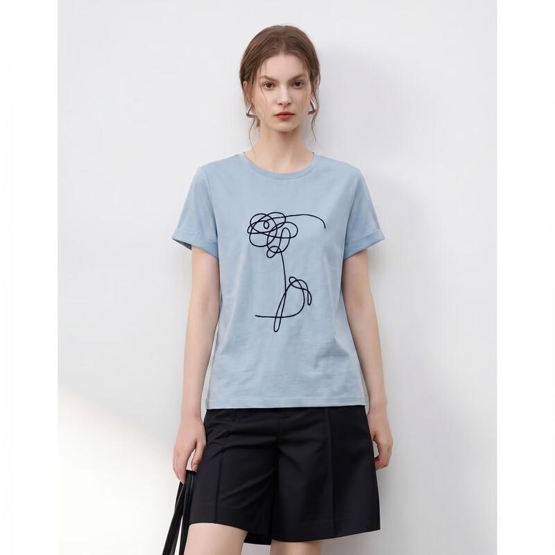 Demana Women's Round Neck Embroidered Cropped T-Shirt