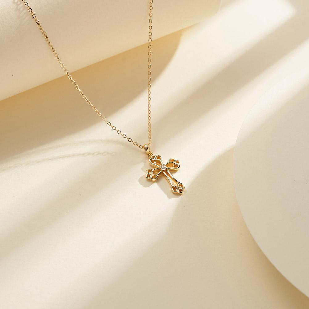 Zircon Cross Pendant Necklace for Women 925 Sterling Silver Collars Choker Christian Classic Chic Jewelry