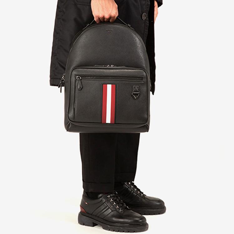 Bally Classic Red And White Striped Backpack Men Backpack Black MAVRICK-06