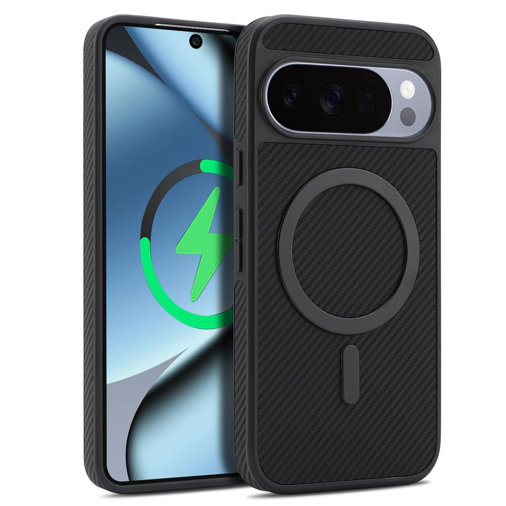 Custodia magnetica in pelle di fibra di carbonio di lusso per Google Pixel 10 Pro Xl 9A 9 Ricarica wireless Cover sottile antiurto