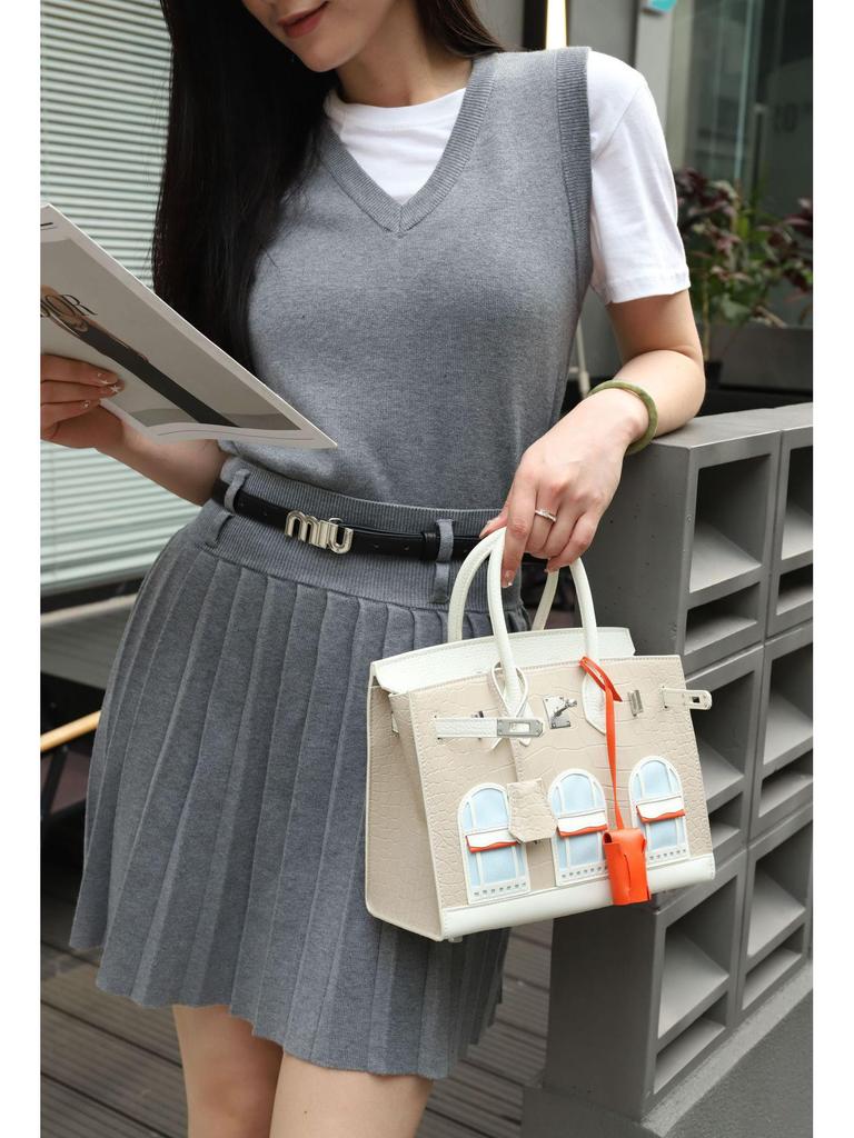 Damen Handtasche aus echtem Leder mit Kontrastfarbe - Platinum Edition