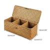Stylish Woven Desk Storage Basket with Lid Cover Handwoven Small Item Storage Box Organiser Case for Bathroom Toilet