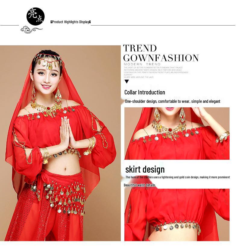 Indian Ethnic Belly Dance Set - Long Sleeve Autumn/Winter Pants for Stage Performance