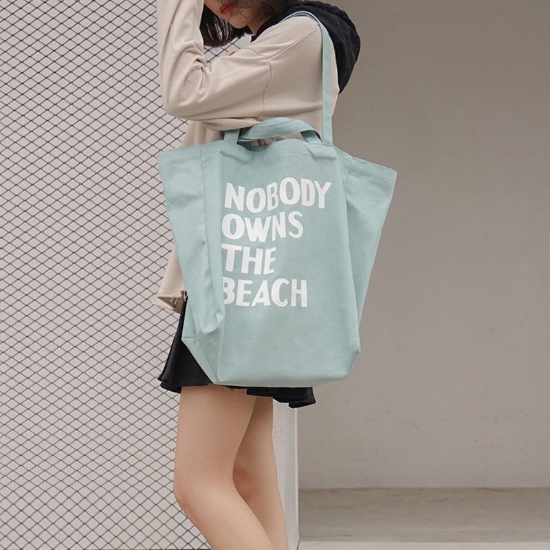 Literary and Simple Letter Shoulder Canvas Bag Female Student Large-capacity Portable Shopping Bag