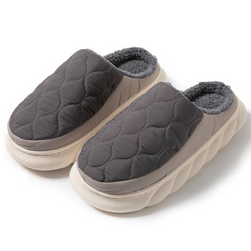 Waterproof Down Slippers for Men - Autumn/Winter, Non-slip, Thick Sole, Plush, Plus Size
