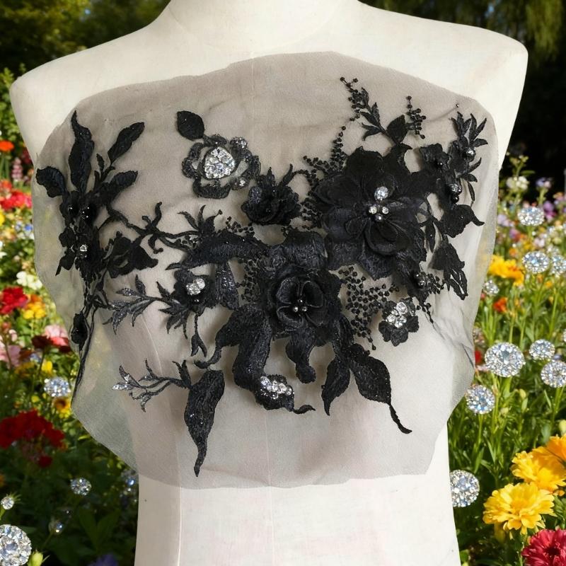 Embroidered Sequins Flower Applique Patches for Clothing Bags Handcraft Decoration Polyester Materials