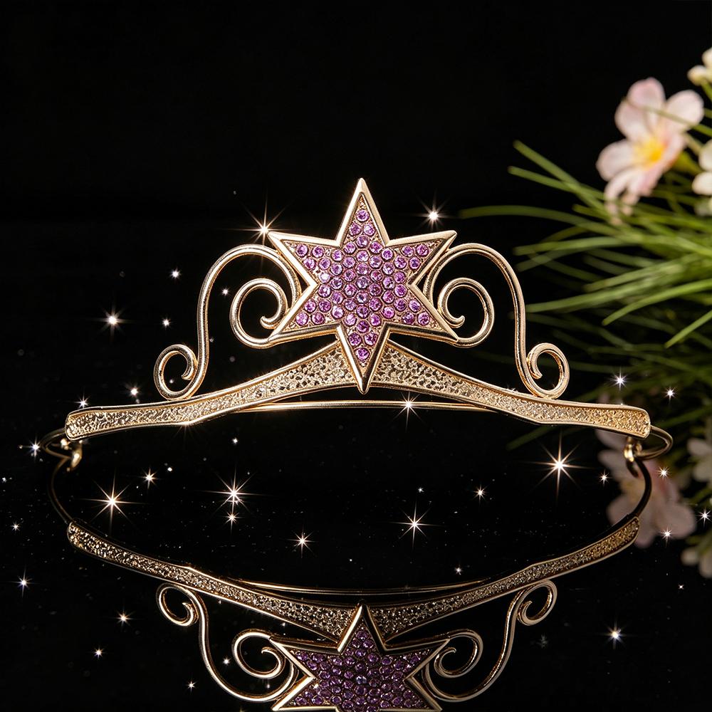 Minimalist Celestial Star Gold Plated Rhinestone Bridal Tiara Sparkling Starry Crystal Queen Crown Hair Accessory Elegant Prom