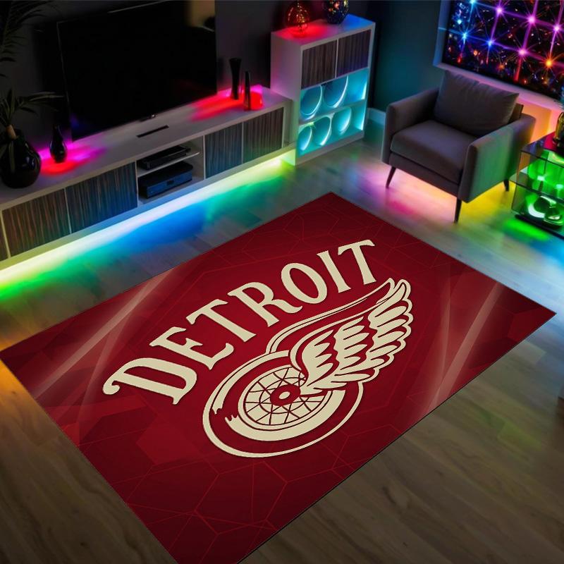 Detroit Red Wings Design Crystal Velvet Carpet Cozy Non?Slip Printed Rug For Bedroom Living Room Entrance