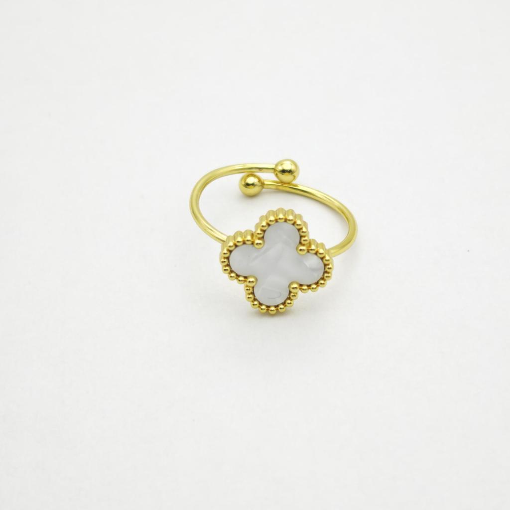 Vierblättriger Kleeblatt Goldplattierter Verstellbarer Ring für Damen - Elegantes Blumen-Design, Modischer und Schicker Schmuck für den Arbeitsweg