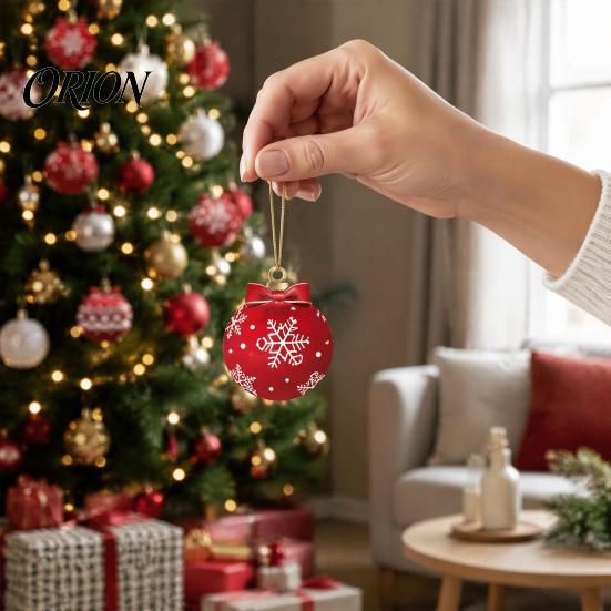 Ball Shape Hanging Ornaments Red White Christmas Balls, Wooden Ornaments, Snowflake Reindeer Baubles for Santa Designs, Festive Winter Holiday