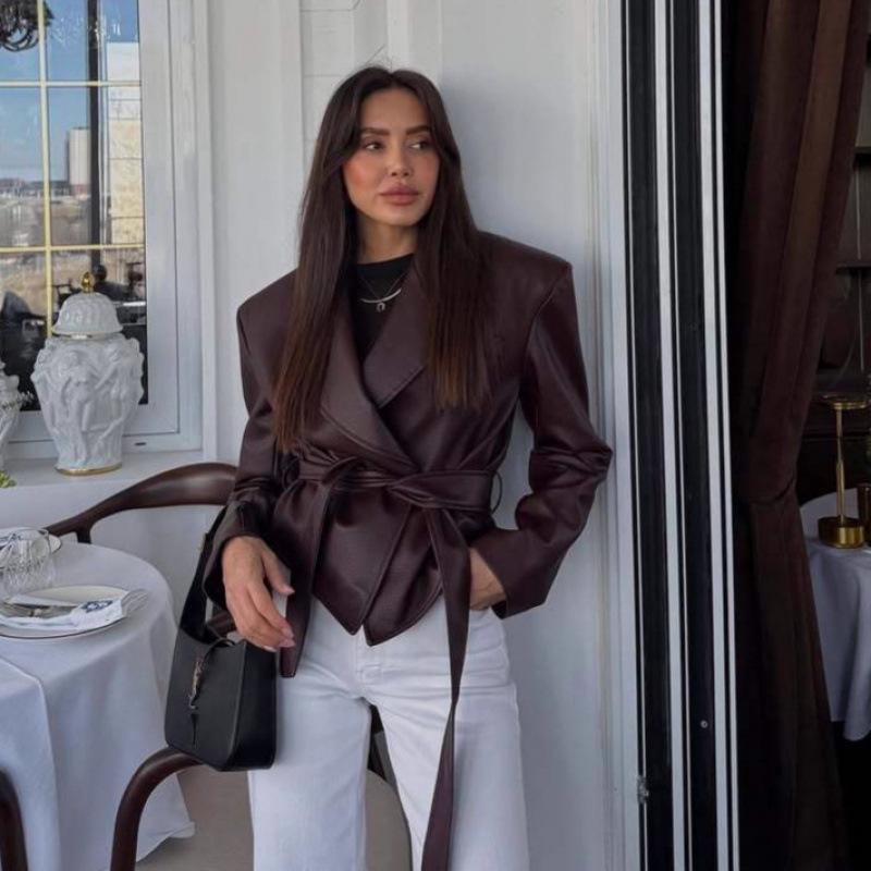 Autumn/Winter Women's Trendy Lace-up Leather Motorcycle Jacket