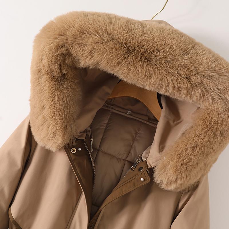 Giacche lunghe con collo in pelliccia sintetica per donna, nuova fodera invernale, cappotto imbottito femminile staccabile, parka invernale stile coreano con cappuccio