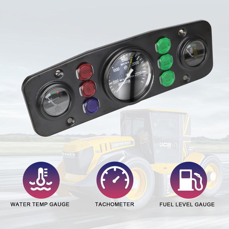 Tractors Universal/Long Water Temp Gauge Fuel Level Meter Tachometer 3 In 1 Kit Instrument Panel Complete For 12V Vehicle Meter