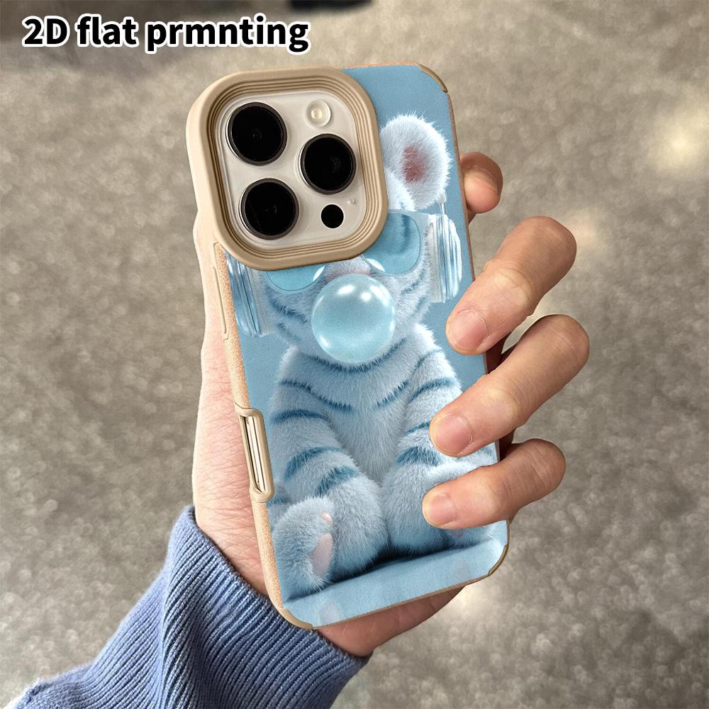 Phone Case: 2D Flat Lambskin Suitable for iPhone 18, 17, 16, 15, 14, 13 Pro Film Protective Case,white Tiger Plush, Christmas and Halloween Gift