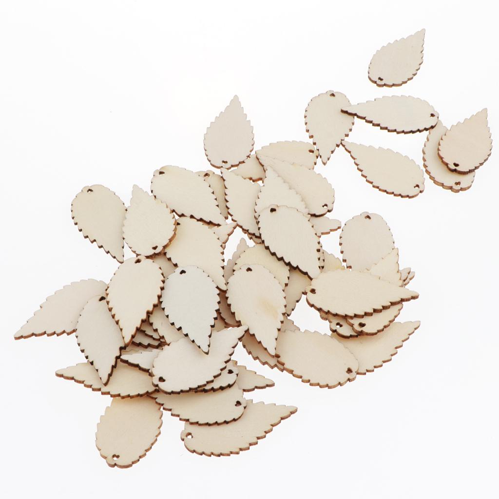 50x Unfinished Wood Leaves Tag Wooden Pieces Cuts DIY Art Crafts Decor