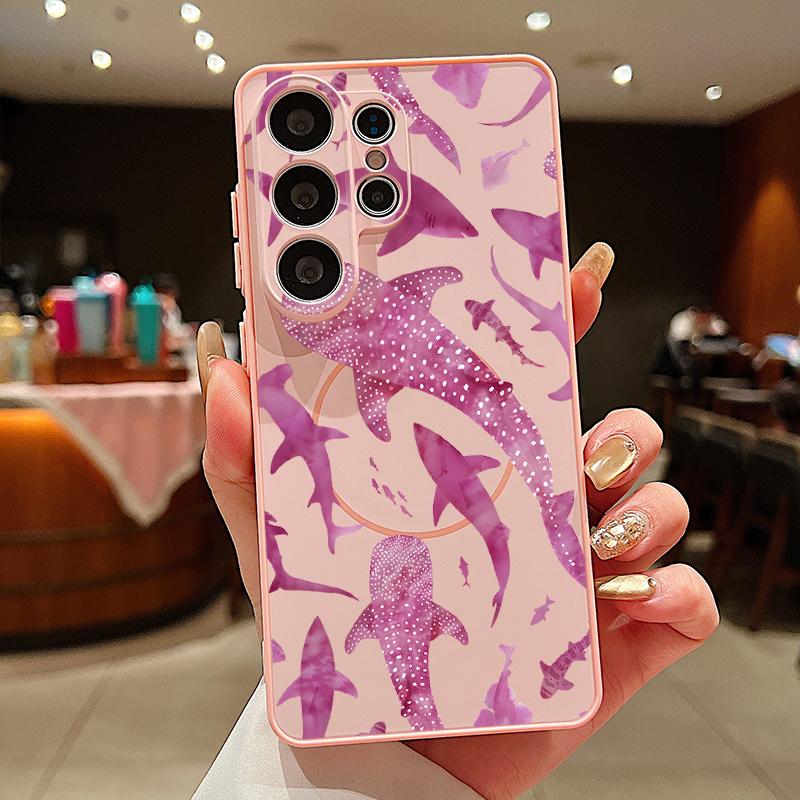 

Shark Ocean Fish Print Case For Samsung S26 Edge S25 FE S24 Plus S23 S22 Ultra A15 A16 A17 A35 A36 A37 A54 A55 A56 A57 5G Magnetic Hybrid Matte Cover Samsung S24 Ultra рожевий