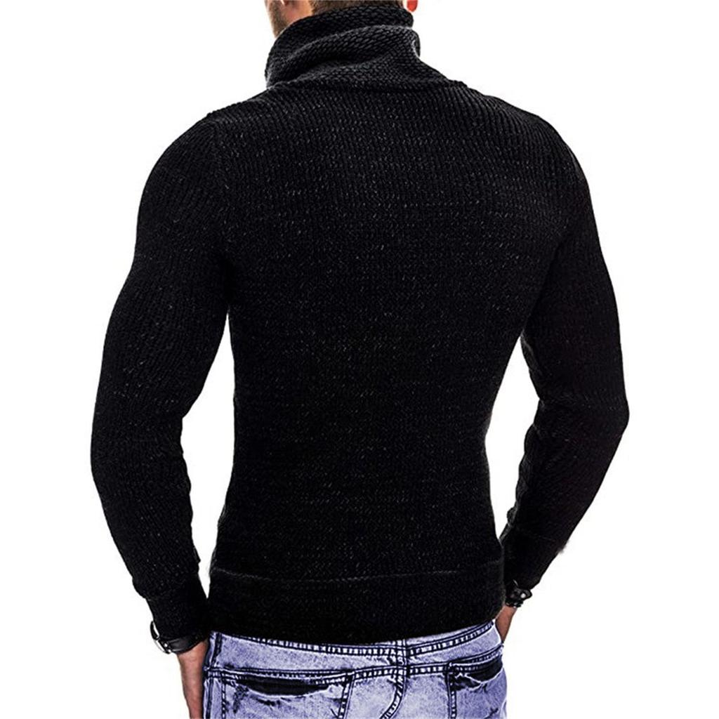 Men's Casual Solid-color Patchwork Style Long-sleeved Sweater, Men's High-neck Pocket Knitted Sweater