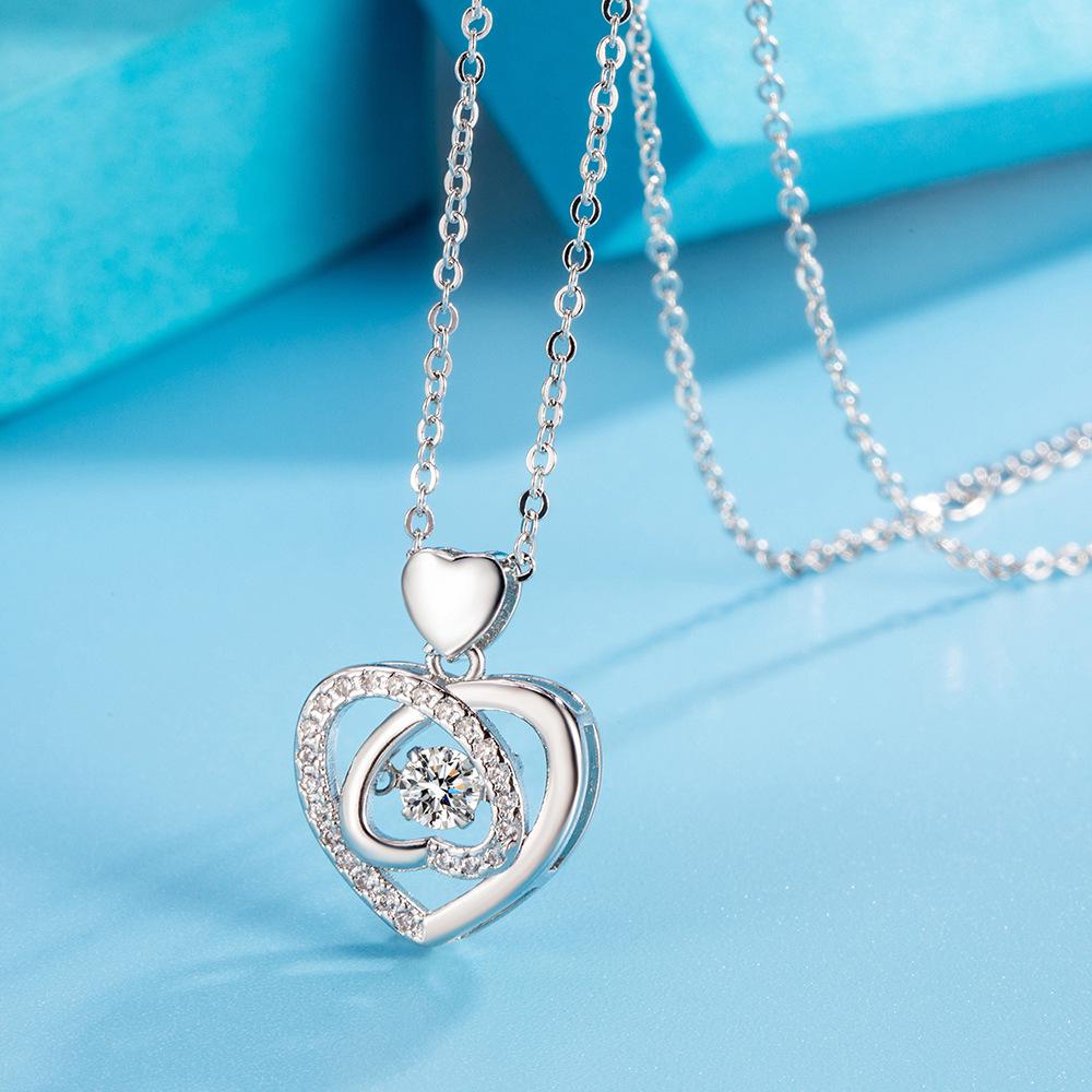Double Heart Rhinestone Pendant Necklace - Valentine's Day Gift