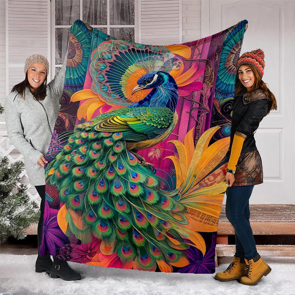1pc Peacock ArtworkOutdoor Blanket, Soft And Comfortable Blanket, Casual Warm Outdoor Blanket, Good Birthday Gift Yy260328091