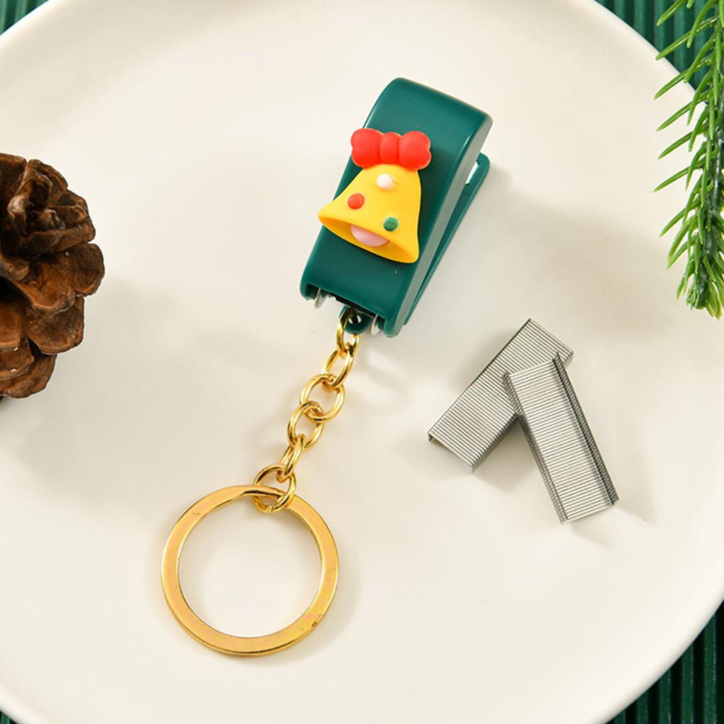 Stapler Multipurpose Cute Cartoon 10 Sheets Capacity Small Manual Table Stapler with Keychain for Christmas Present School