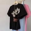 Korean Style Irregular Slit Short-sleeved T-shirt for Women Pure Cotton Summer New Design Three-dimensional Flower