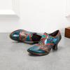 Johnature Damenschuhe, Pumps, High Heels, echtes Leder, spitze Zehen, Retro-Blumenmuster, handgefertigte Damenschuhe