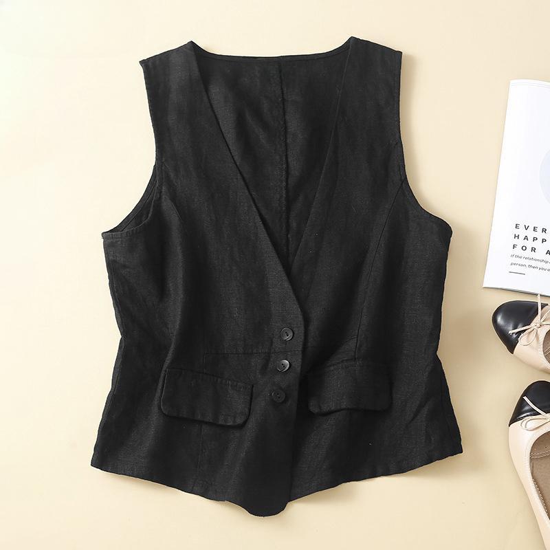 

Сплошной цвет Женская мода Повседневный жилет без рукавов с v-образным вырезом и пуговицами XL чёрный