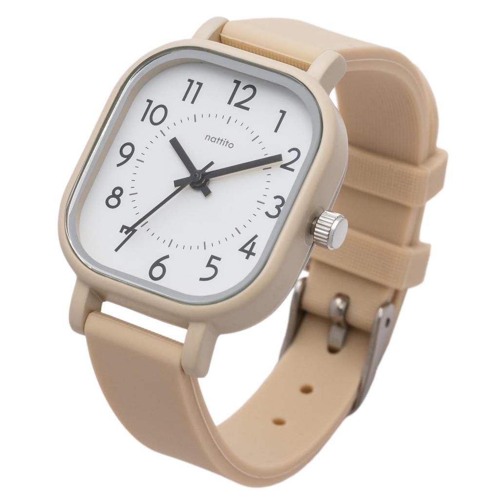 Fieldwork Analog Watch with Silicone Burg Women's Strap, Rectangular, Beige, YM121-1