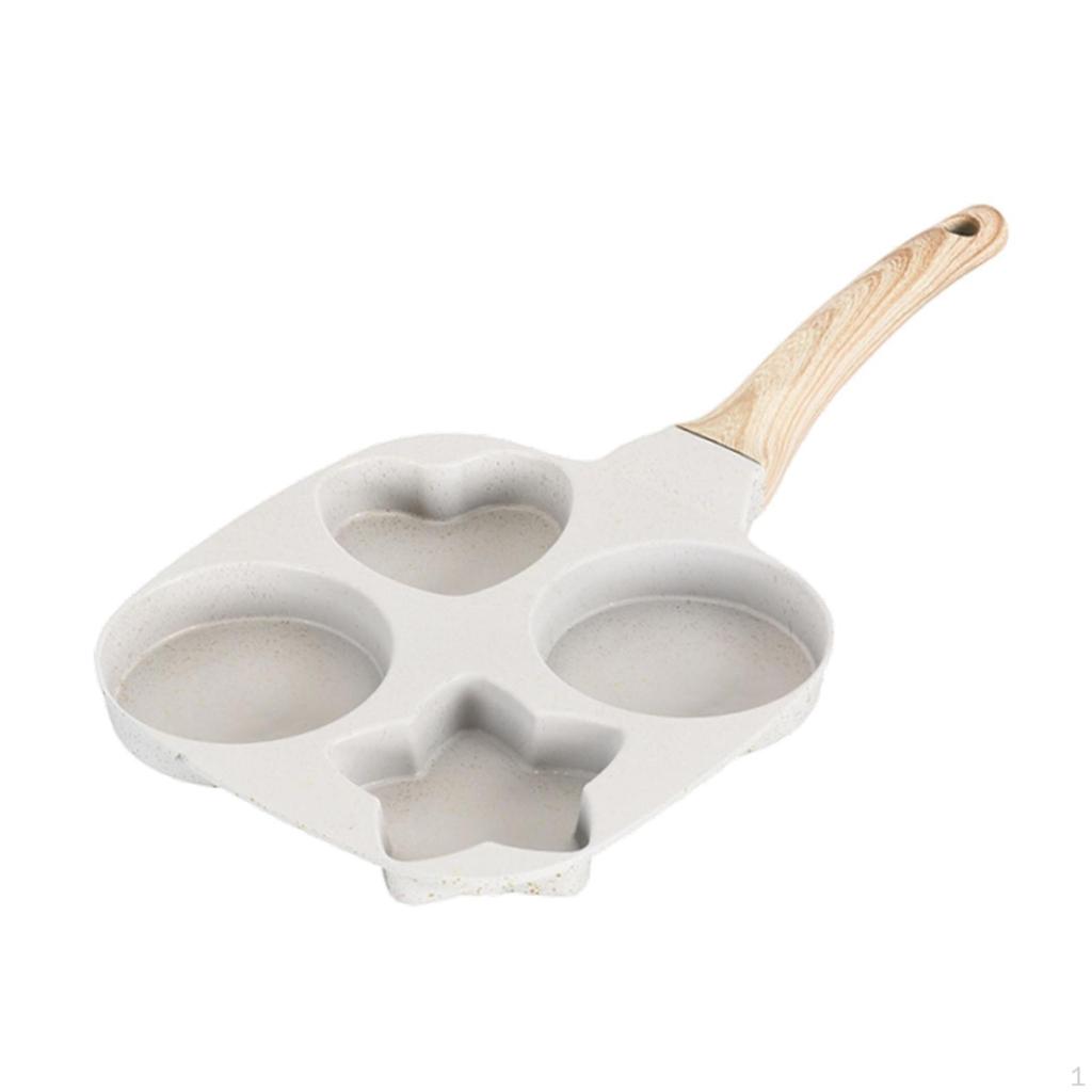 4-cup Egg Pan Nonstick Frying Aluminium Alloy with Wooden Handle Non Stick Divided for Muffins