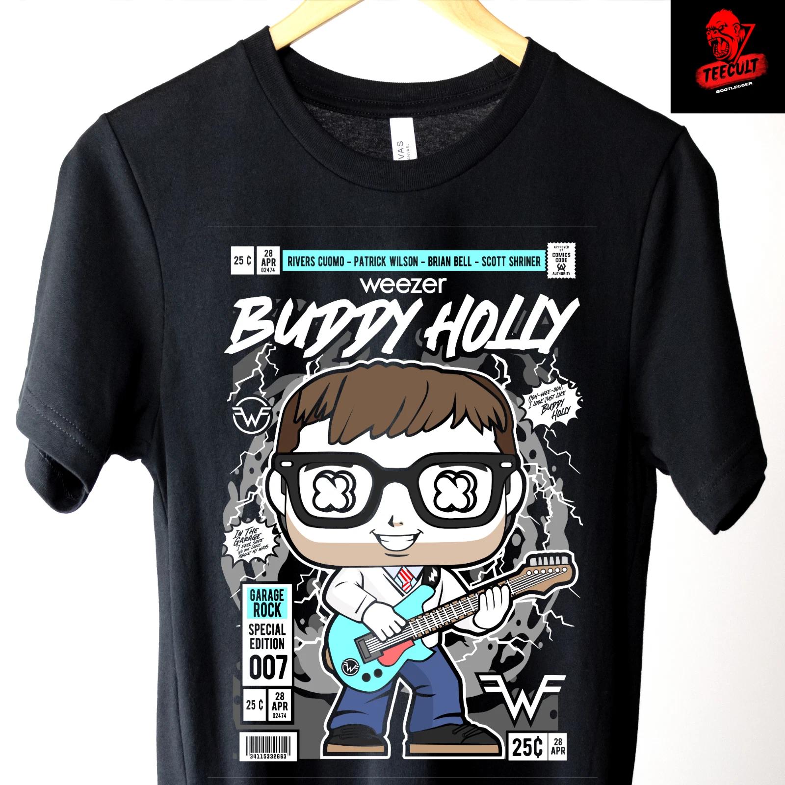 Мужские и женские футболки Weezer | Buddy Holly Рок-группа Funko Pop Унисекс Плотный хлопок M
