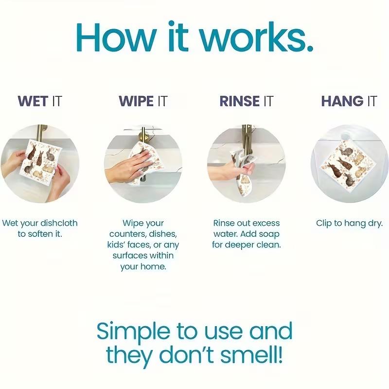 6PCS Cleaning Dishcloths Reusable Kitchen Dish Towels Rabbit Pattern Dishcloth Absorbent Lint Free Cloth Washable Duster Rags Tea Towels